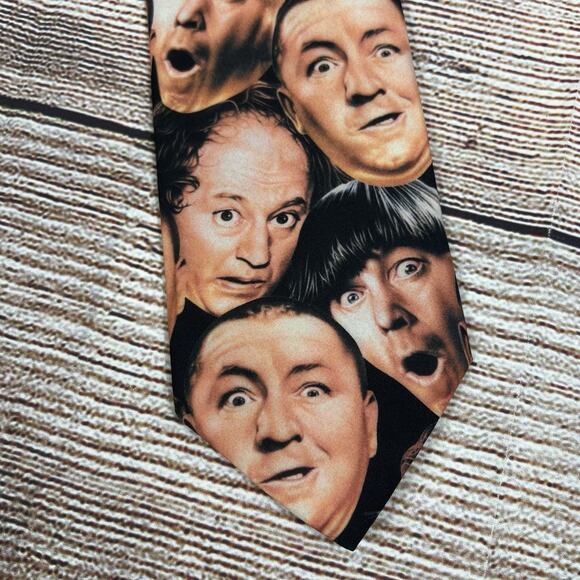 Vintage Ralph Marlin The Three Stooges Faces Collage Necktie 1997 Retro Novelty - Picture 3 of 10